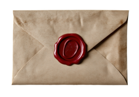Elegant brown envelope with a red wax seal showcasing classic stationery design png