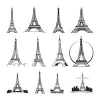Eiffel Tower black on a white background illustration. Eiffel Tower, Paris, France. Silhouette vector