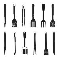 Barbecue fork Silhouette, grill tools icon on trendy design, Crossed barbeque fork with spatula. vector