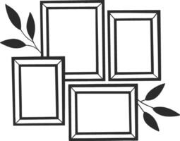 A black and white drawing of four frames with leaves vector