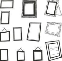 A set of different frames and frames hanging on a wall vector