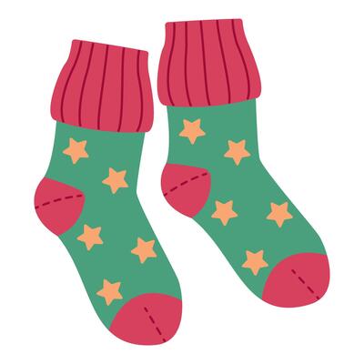 illustration warm socks with stars. Hand drawn flat style isolated colorful socks isolated wool winter clothing.