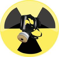 A radiation symbol with a black mask on a yellow background vector