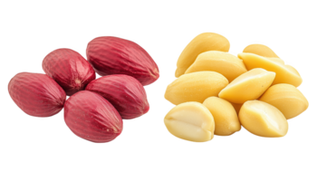 Colorful assortment of red and yellow peanuts showcasing unique shapes and textures png