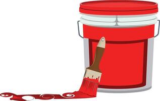 A red paint bucket with a brush and paint vector