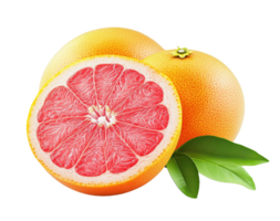 Vibrant grapefruit halves with fresh green leaves on a bright and clean backdrop png