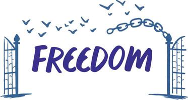 Birds escaping open gate leaving broken chain symbolizing freedom vector