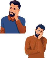 Sad man covering face with hand feeling frustrated and stressed vector
