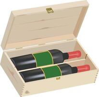 Two bottles of wine in a wooden box vector