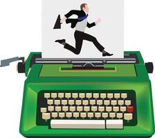 A man running on a typewriter with a paper vector
