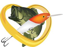 A bass and a lure in a heart shape vector