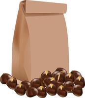 A brown paper bag with nuts and a bag of nuts vector