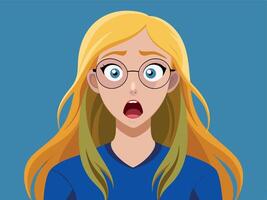 Shocked blond woman wearing glasses showing fear and surprise, vector