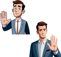 Two businessmen making stop gesture with hand, expressing denial, disagreement or refusal vector