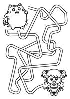 A coloring page with a cat and a dog vector