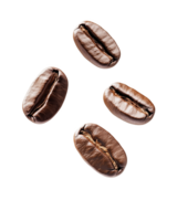 Floating coffee beans create a whimsical visual dance in a bright, isolated space png
