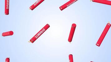 Dynamites Falling on a Light Background. Explosive Items 3D Animation. 4K video