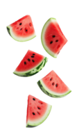 Floating watermelon slices create a refreshing summer atmosphere in bright daylight png