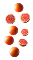 Floating red grapefruits defy gravity in a whimsical still life display png