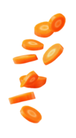 Sliced carrots cascading creatively in fresh, vibrant motion against a clean backdrop png