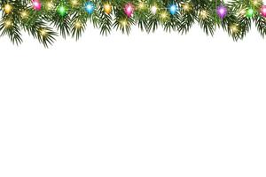 Christmas Tree Branch And Light Bulb Isolated On White Background. vector