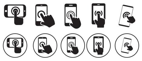 Smartphone click icon symbol. Hand-click symbol set. Illustration EPS 10 vector