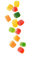 Colorful candy gummies cascading from above in a delightful sugary descent png