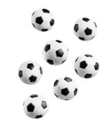 A whimsical array of black and white soccer balls floating playfully in mid-air png