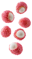 Vibrant display of freshly harvested pink and red lychee fruits on a pristine background png