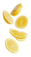 Slices of yellow lemons elegantly cascading in a bright and refreshing display png