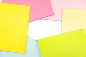 Colorful sticky note isolated on white background. Copy space for text in the center. photo