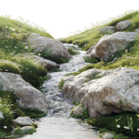 A stream running through a grassy field png