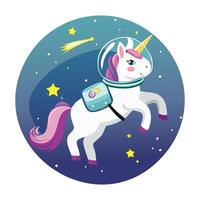unicorn in astronaut gear floating in space vector