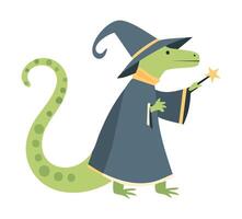 Lizard wearing a wizard robe casting a spell vector