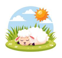 Lamb Sleeping Peacefully in a Sunlit Meadow vector