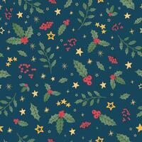 Modern seamless pattern with colorful hand draw illustration of Christmas decorations holly vector