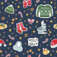 seamless pattern with colorful illustrations of Christmas items. Use it for textile print, pattern fills, web page, wrapping paper, design of presentation and other graphic design vector