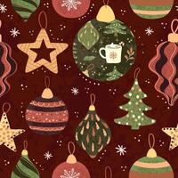 seamless pattern with colorful illustrations of Christmas items. Use it for textile print, pattern fills, web page, wrapping paper, design of presentation and other graphic design vector