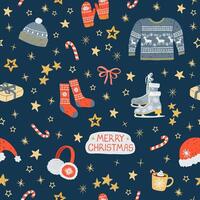 seamless pattern with colorful illustrations of Christmas items. Use it for textile print, pattern fills, web page, wrapping paper, design of presentation and other graphic design vector