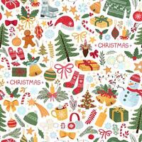 seamless pattern with colorful illustrations of Christmas items. Use it for textile print, pattern fills, web page, wrapping paper, design of presentation and other graphic design vector