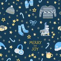 seamless pattern with colorful illustrations of Christmas items. Use it for textile print, pattern fills, web page, wrapping paper, design of presentation and other graphic design vector