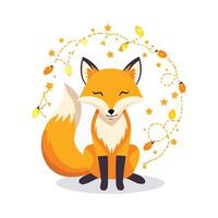Fireflies Swarming Around a Curious Fox vector