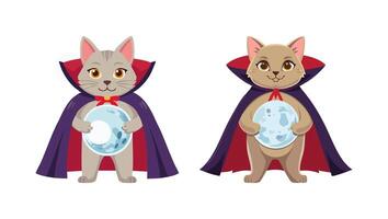 Cat in a Vampire Cape Holding a Crystal Moon vector