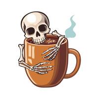 Sleepy Skeleton Hugging a Hot Chocolate Mug vector