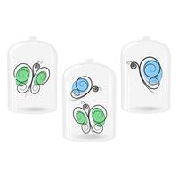 Stylized butterflies under glass lid with shadows and highlights. Set of 3 various design elements. Isolate. EPS. concept for greetings or card, poster, banner, label, tag or web and other uses vector