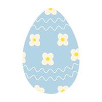 Flower and wavy lines Patterned Easter Egg in trendy soft blue. Ester greetings design element idea. Isolated Illustration Sticker, Icon, Motion or cards. poster, banner, price, label, booklet vector