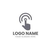 A hand holding a finger on a touch screen logo vector