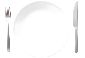 A White Dinner Plate With a Fork and Knife on Both Sides png