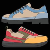 Bundling set sneakers shoes for training, sneakers shoe illustration. Sneakers color full. vector