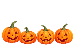 A Row of Four Grinning Jack-o-Lanterns on a Transparent Background png